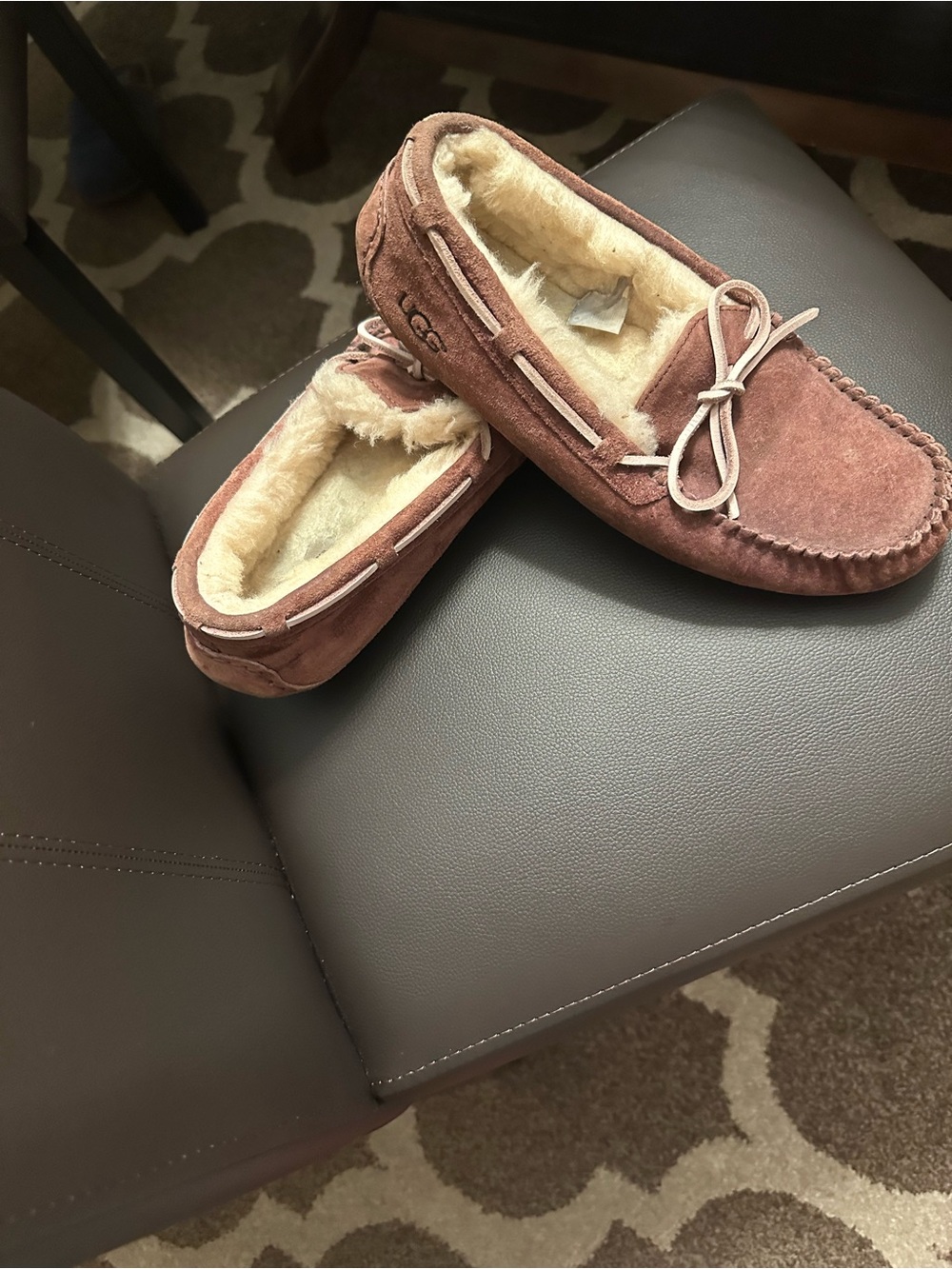UGG Kids Chestnut Brown Suede Moccasin Slippers
